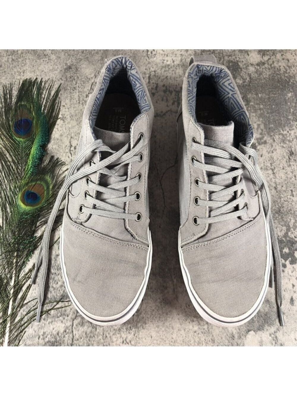 Toms Mens 8 Classic High Top Sneakers Lace Up Casual Shoes Grey Gray Unisex EUC